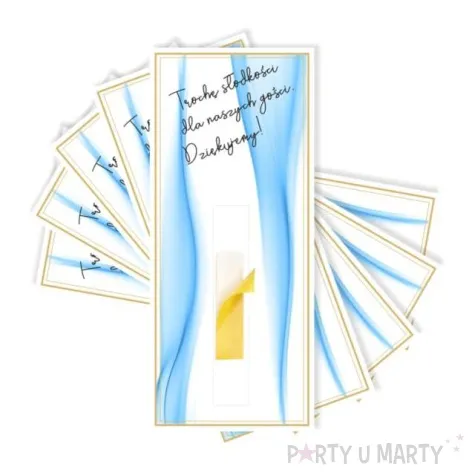 bileciki podziekowania merci troche slodkosci niebieskie 6x14 cm 5 szt