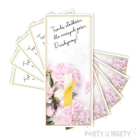 bileciki podziekowania merci troche slodkosci piwonie 6x14 cm 5 szt