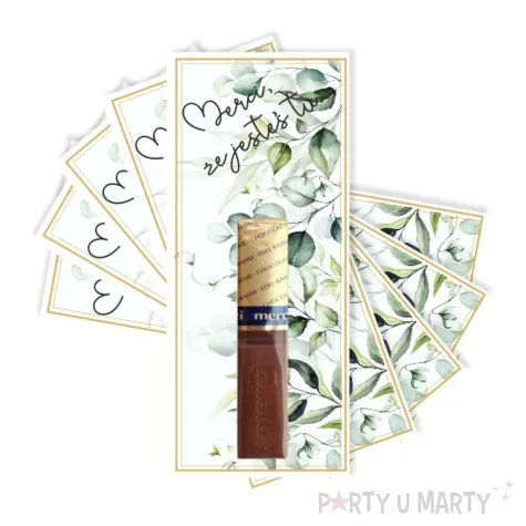 bileciki podziekowania merci ze jestes tu listki 6x14 cm 5 szt