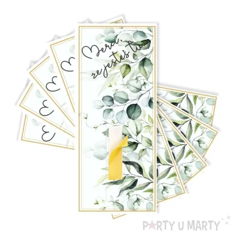 bileciki podziekowania merci ze jestes tu listki 6x14 cm 5 szt