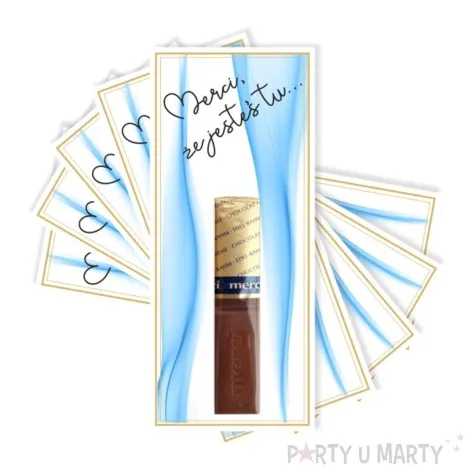 bileciki podziekowania merci ze jestes tu niebieskie 6x14 cm 5 szt