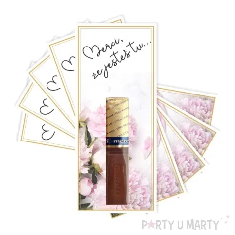 bileciki podziekowania merci ze jestes tu piwonie 6x14 cm 5 szt