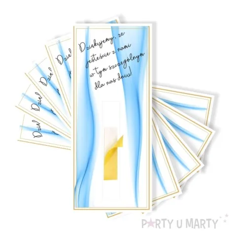 bileciki podziekowania merci ze jestescie z nami niebieskie 6x14 cm 5 szt