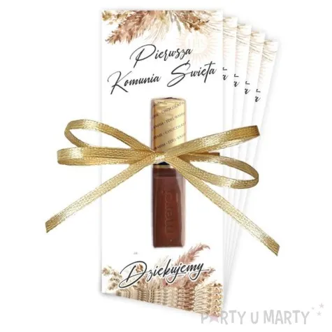 bileciki podziekowanie merci ihs komunia boho ze wstazka 6x14 cm 5 szt