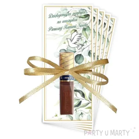bileciki podziekowanie merci ihs komunia eukaliptus ze wstazka 6x14 cm 5 szt