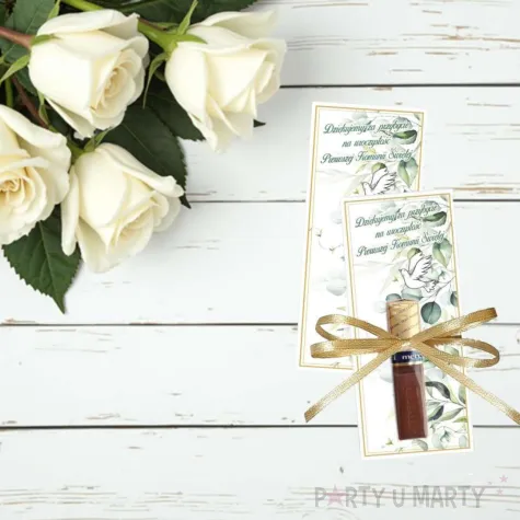 bileciki podziekowanie merci ihs komunia mietowa geometria ze wstazka 6x14 cm 5 szt