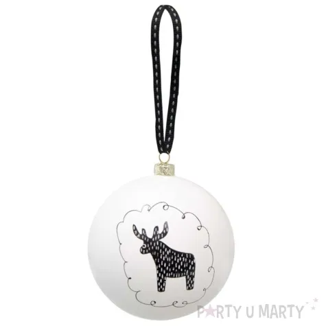 bombka black and white renifer biala 7 5cm arpex