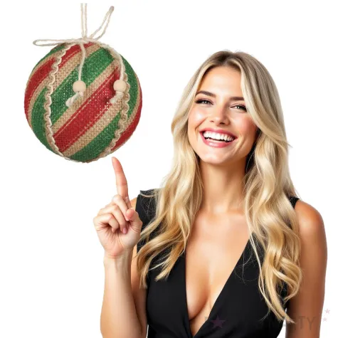 bombka jutowa w pasy czerwono zielona guirca