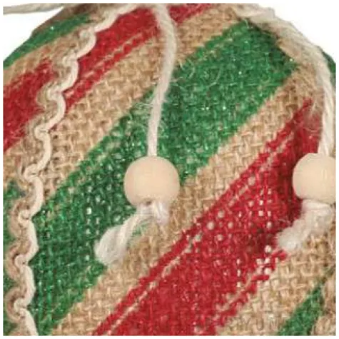 bombka jutowa w pasy czerwono zielona guirca