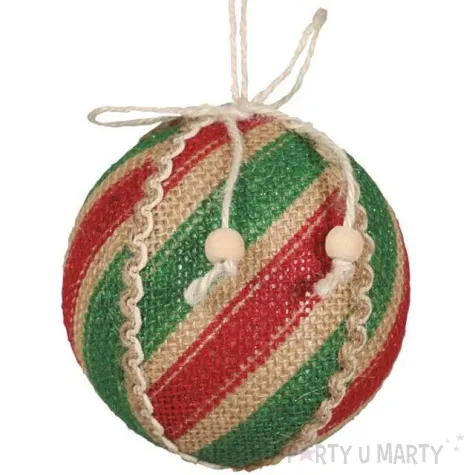 bombka jutowa w pasy czerwono zielona guirca