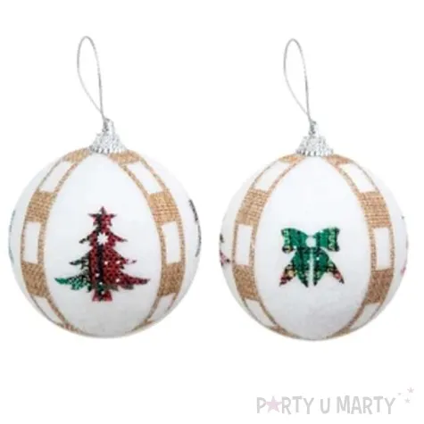 bombka kolorowe choinki i kokardki biala partypal 7 cm