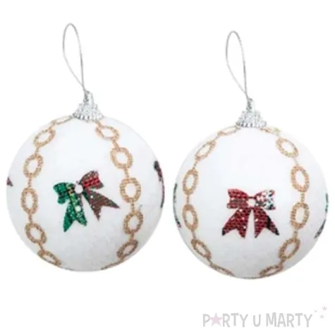 bombka kolorowe kokardki biala partypal 7 cm