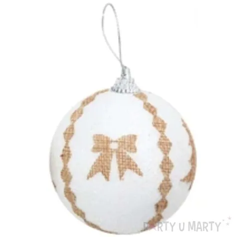 bombka zlote choinki i kokardki biala partypal 7 cm