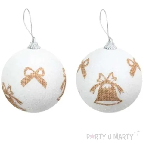 bombka zlote dzwonki i kokardki biala partypal 7 cm