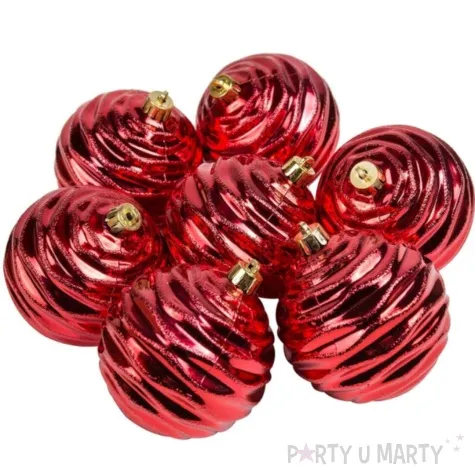 bombki blyszczace fale czerwone czakos 8 cm 12 szt