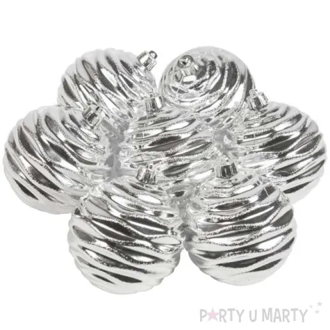 bombki blyszczace fale srebrne czakos 8 cm 12 szt
