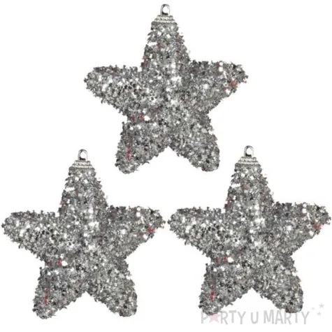 bombki brokatowe gwiazdki srebrne guirca 3 szt