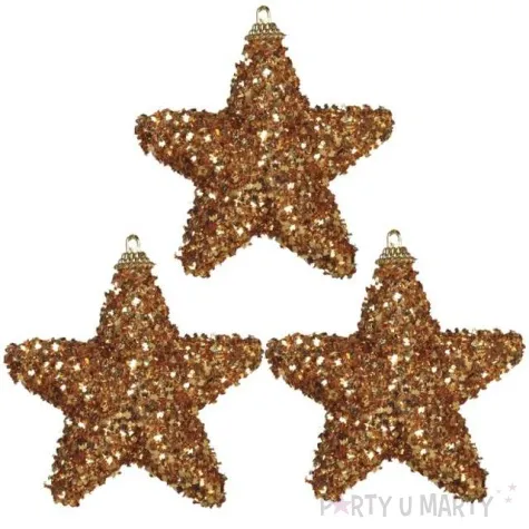 bombki brokatowe gwiazdki zlote guirca 3 szt