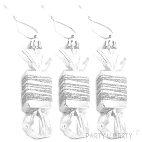 bombki cukierki z brokatem biale arpex 9 cm 3 szt