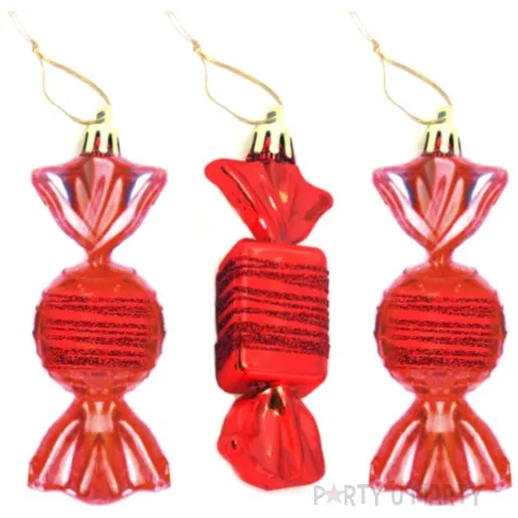 bombki cukierki z brokatem czerwone arpex 9 cm 3 szt