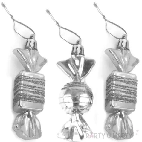 bombki cukierki z brokatem srebrne arpex 9 cm 3 szt