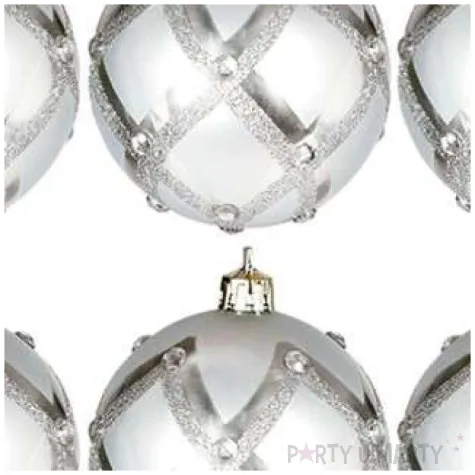 bombki desen z cyrkoniami plastikowe srebrno guirca 6 cm 6 szt