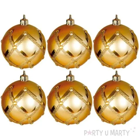 bombki desen z cyrkoniami plastikowe zlote guirca 6 cm 6 szt