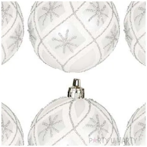 bombki swiateczne gwiazdki plastikowe srebrno biale guirca 6 cm 6 szt
