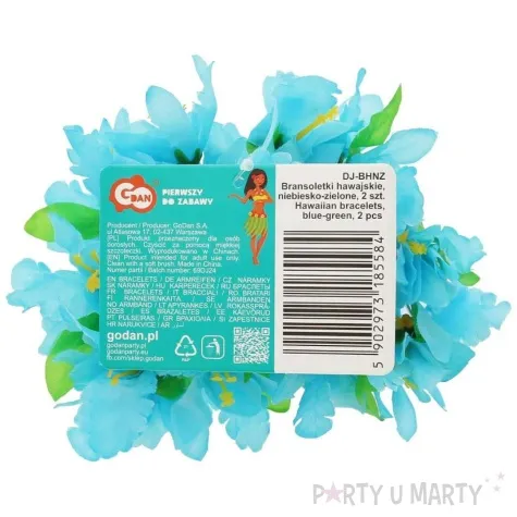 bransoletka hawajskie kwiaty niebiesko zielone godan 2 szt