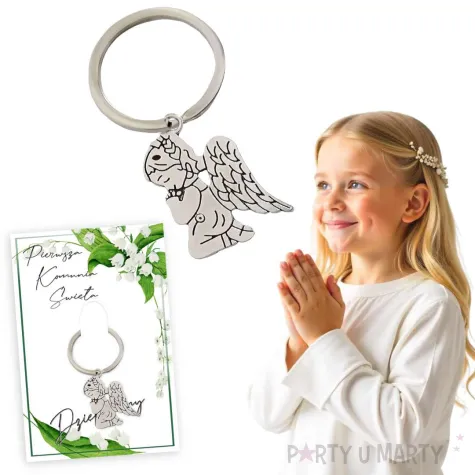 brelok do kluczy aniolek konwalie upominek podziekowanie dla gosci na komunie swieta p