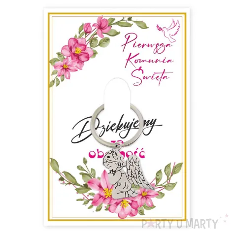 brelok do kluczy aniolek rozowe serce upominek podziekowanie dla gosci na komunie swieta