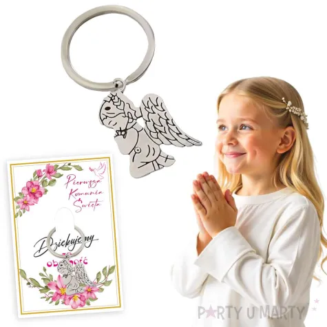 brelok do kluczy aniolek rozowe serce upominek podziekowanie dla gosci na komunie swieta