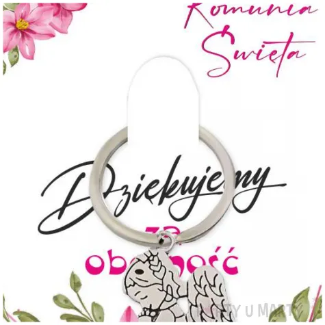brelok do kluczy aniolek rozowe serce upominek podziekowanie dla gosci na komunie swieta
