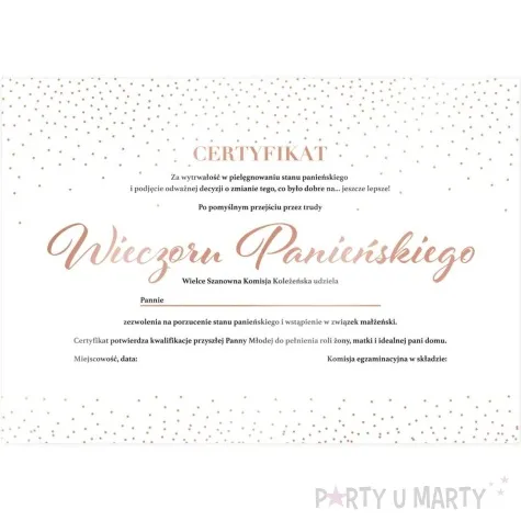 certyfikat bride to be rozowy zloty partypal 1 szt