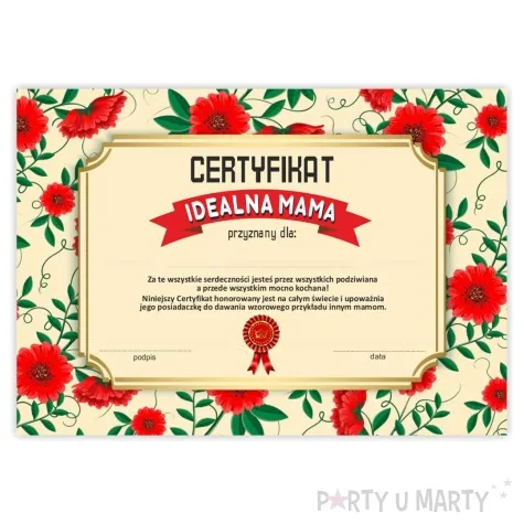 certyfikat foto idealna mama a4