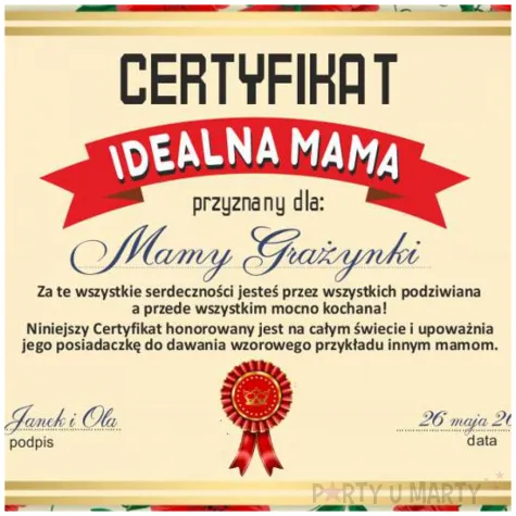 certyfikat foto idealna mama a4