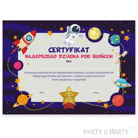certyfikat foto najlepszy dziadek pod sloncem a4