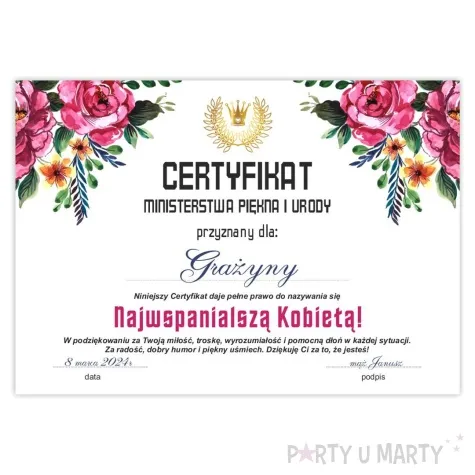 certyfikat foto najwspanialsza kobieta a4