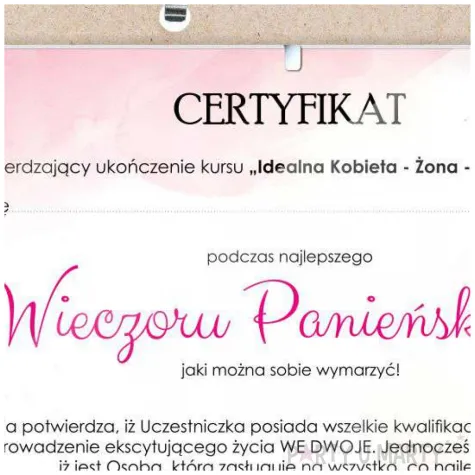 certyfikat foto wieczor panienski rozowo zloty antyrama a4