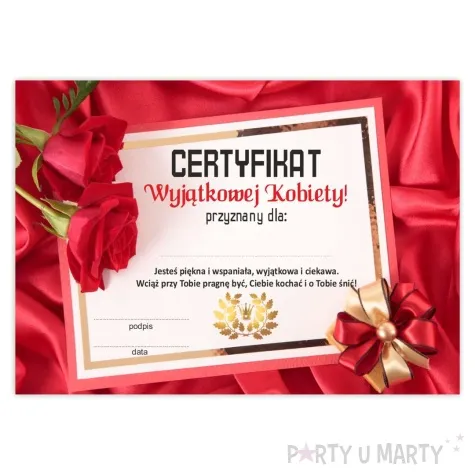 certyfikat foto wyjatkowa kobieta antyrama a4