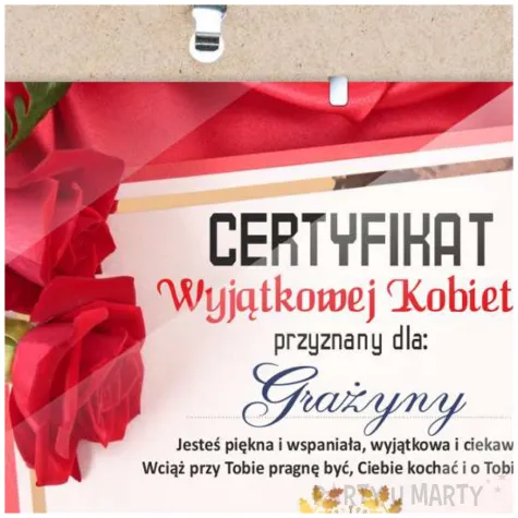 certyfikat foto wyjatkowa kobieta antyrama a4