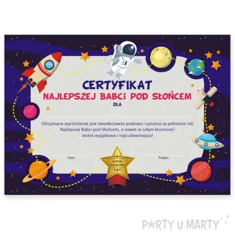 certyfikat najlepsza babcia pod sloncem a4