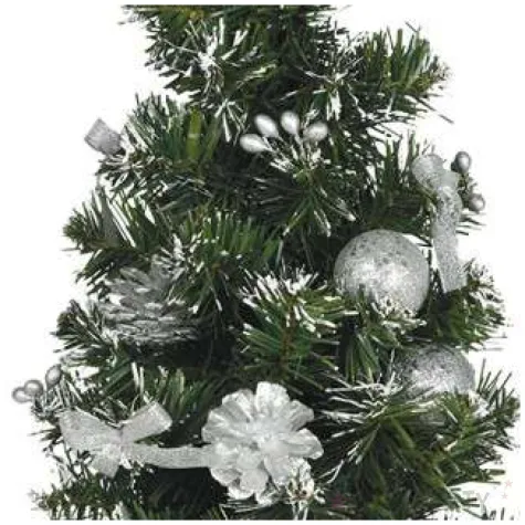 choinka classic mini ozdobiona osniezona srebrna guirca 40 cm