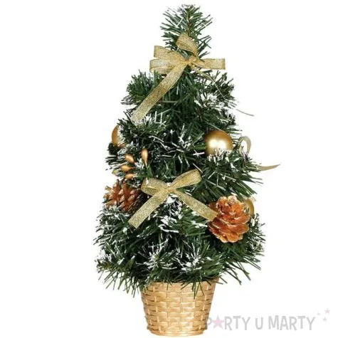 choinka classic mini ozdobiona osniezona zlota guirca 40 cm