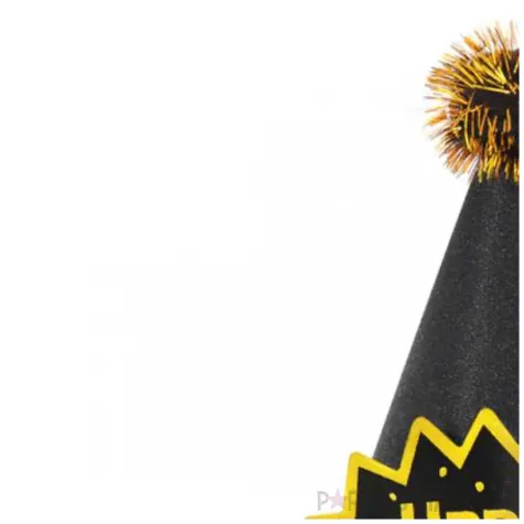 czapeczka urodzinowa happy birthday brokatowa z pomponem i puchem czarny partypal 17 cm