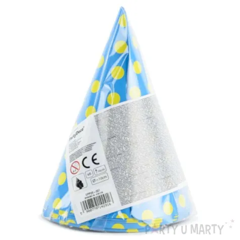 czapeczki kropeczki zolte niebieskie partydeco 16 cm 6 szt