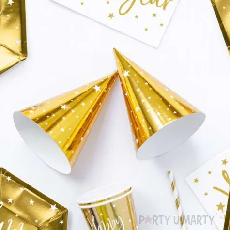 czapeczki papierowe gwiazdki zlote partydeco 6 szt