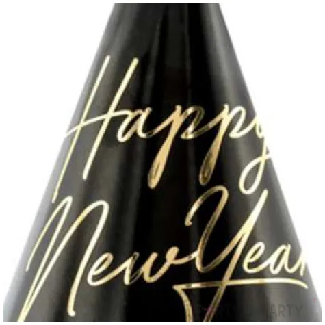 czapeczki papierowe happy new year czarne partydeco 6 szt
