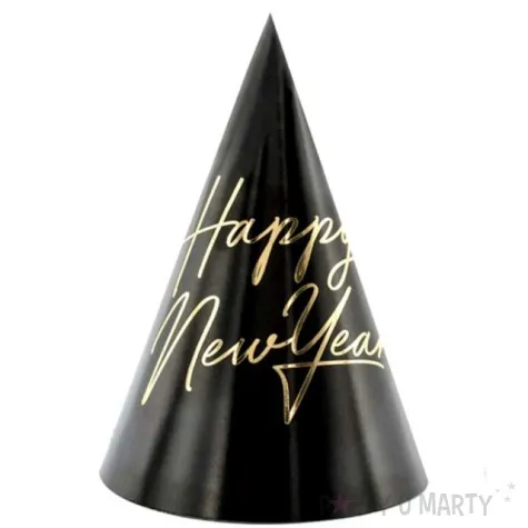 czapeczki papierowe happy new year czarne partydeco 6 szt