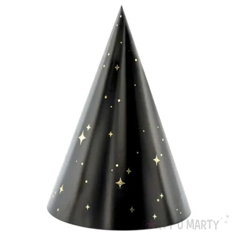 czapeczki papierowe happy new year czarne partydeco 6 szt